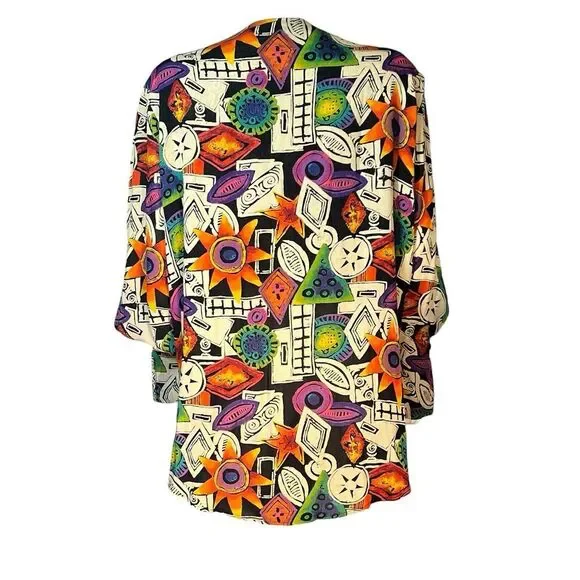 vtg Laura Kieffer‎ Susan Burrowes Artsy Women's 14 Rayon Open Front Cardigan - Picture 4 of 11